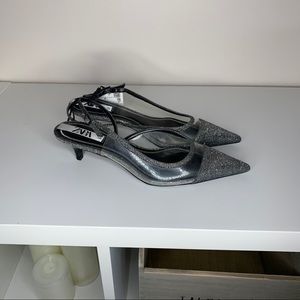 Zara silver glitter mules